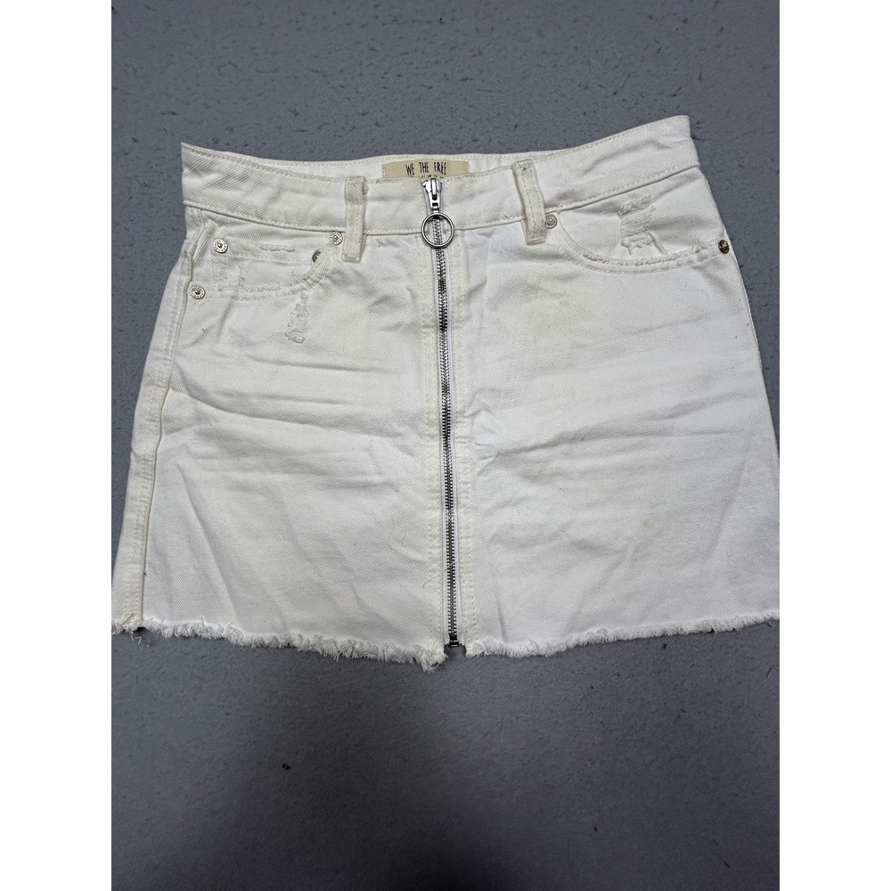 We The Free Mini Skirt 100% Cotton White Denim Size 25 Womens